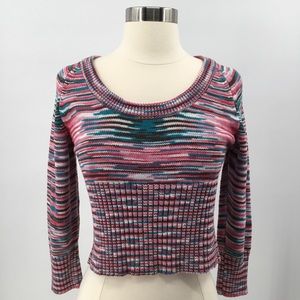 Venus Striped Cropped Rib Knit Multicolor Sweater